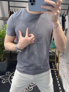 Casual Short Sleeve round Neck Mens T-shirt Summer New Style Pure Color Simple Design European Fashion Top Breathable Cotton Blend