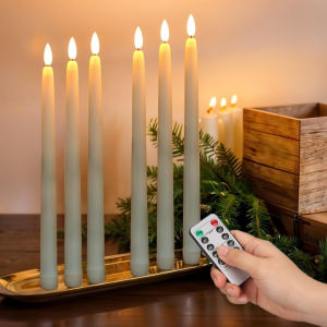 LED Flameless Taper Candles Flickering with 10-Key Remote 11" Battery Operated Ivory Candlesticks Christmas Home Wedding Decor