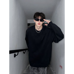 American Style Long Sleeve T-Shirt Mens Loose Versatile Pure Cotton Base Shirt Trendy Brand Handsome Solid Color Underwear