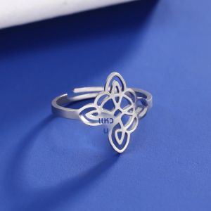 Skyrim สแตนเลสผู้หญิงเวทมนตร์แม่มด Knot แหวนทองสีแหวนนิ้วปรับได้ Vintage Wicca Amulet เครื่องประดับของขวัญ