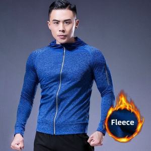Mens Fleece Lined Thickened Fitness Jacket Autumn Winter Outdoor Running Casual Loose Top Quick Dry Sportswear