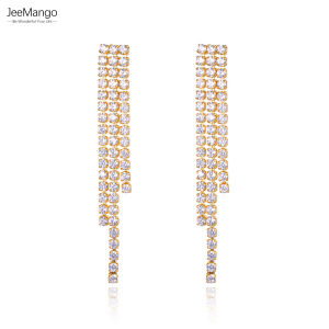JeeMango Long Box Chain Tassel Dangle Fashion Rhinestone Earrings Stainless Steel Women Party Daily Jewelry pendientes JE23115