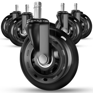 Chair Wheels Roller Blade Caster 11x22mm All Black 3 Inch Chair Wheels for Office Rubber Rolling Set of 5 for Gaming Smooth