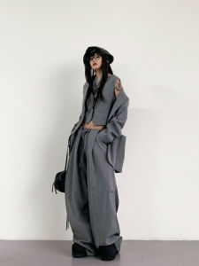 Áo Khoác Vest Dáng Rộng Thời Trang Quần Ống Rộng Bộ Ba Món Áo Sơ Mi Quần Dài Phong Cách Cổ Điển Áo Khoác Ngoài Bộ Ba Món Nữ