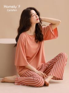 ความรู้สึกเย็นสบาย ชุดนอน Modal Ice ผ้าไหม บางส่วน ฤดูใบไม้ผลิ ฤดูใบไม้ร่วง ฤดูร้อน ชุดอยู่บ้านแขนยาว แขนสามส่วน ผู้หญิง ชุดราตรี