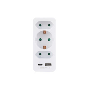 Multi-Function Wall Outlet with 2 Dual Sockets 1 Grounded Socket 1 Type-C ,1 USB Port Portable Design 2500W High Capacity