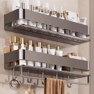 Bathroom Shelf Shelves Wall Mounted Shampoo Storage Rack For Kitchen Holder Square Aluminum Bath Organizer Accessorie