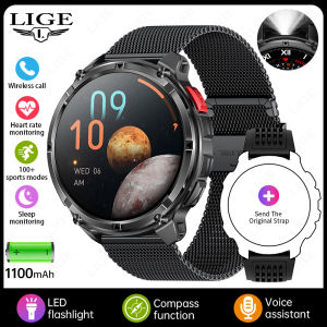 LIGE | LIGE New 1100mAh Battery Smart Watch 5ATM Waterproof Sports Tracker Outdoors Compass Military Built-in 24H Health Men Smartwatch