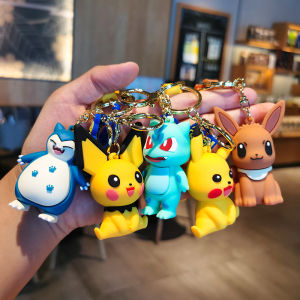 Pikachu Keychain Pokemon Key Ring Cute Snorlax Eevee Backpack Pendant Car Charm Ornament Anime Doll Jewelry Gift for Kids