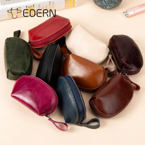 EDERN กระเป๋าใส่เหรียญหนังแท้แฟชั่นสำหรับผู้หญิง กระเป๋าเก็บของมินิ กระเป๋าใส่เหรียญหนังวัว กระเป๋าใส่หูฟังขนาดเล็กแบบเรียบง่ายน่ารัก กระเป๋าใส่ลิปสติก