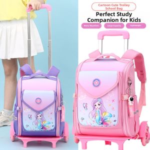 Waterproof Large Capacity Load-Reducing Rolling School Bag for Girls