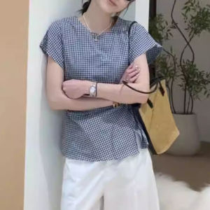 Shalldoer | College Style Womens Summer Shirt Short Sleeve Waist Cinched Slimming Set Two Piece Pure Color Casual Pants Fashionable Ensemble