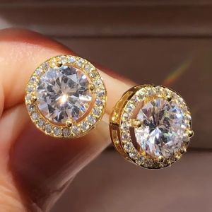 Round Moissanite Earrings Brilliant Cut Stud White Diamond Earrings Bride Wedding Engagement Jewelry Gifts Earring