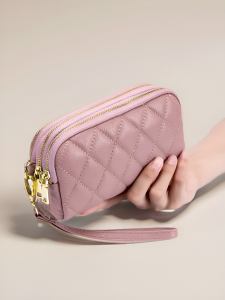 Fashionable Large Capacity Long Leather Wallet for Women Mom Handbag Zipper Three Layers Mobile Phone Bag Sweet Lady Style