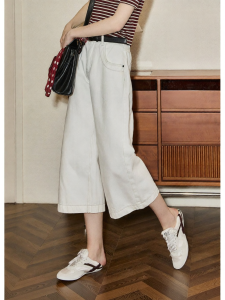 KUHNMARVIN | Quần Jeans Cotton Đã Rửa Trắng Cho Nữ 9/10 Dài Ống Quần Thẳng