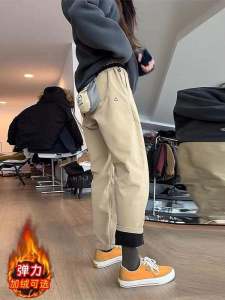 Khaki Fleece Lined Outdoor Mens Cargo Pants Autumn Winter Waterproof Climbing Sport Mountaineering Workwear Trousers