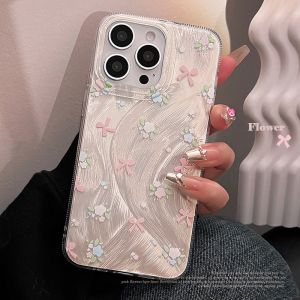 เคสโทรศัพท์มือถือ iPhone 17 pro Max ลายดอกไม้สีชมพูและฟ้าเล็กๆ ดีไซน์เก๋ไก๋ สไตล์นิ่งๆ หรูหรา สำหรับผู้หญิง