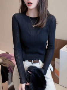 Slim Fit Base Shirt Womens High Quality Spring New Style Unique Top Super Beautiful Korean Version V-neck Long Sleeve Wool Blend