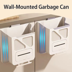 7L/10L Kitchen Hanging Trash Can Fold Garbage Can Wall Mounted Rubbish Bin Bathroom Garbage Basket with Lid Hanging Dustbin Rubbish Bin(with Garbage Bag)