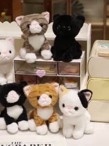 15cm Cute Simulated Sitting Cat Pendant Doll Plush Toy Stuffed Soft Animal White Black Kitten Keychain Doll Kids Birthday Gift