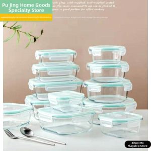 Heat Resistant Transparent Glass Lunch Box ness Preservation Container Sealed Bento Box Refrigerator Storage Bowl with Lid