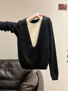 เสื้อสเวตเตอร์ถักแขนยาวคอตั้งสีดำ ทรงหลวม ทรงเข้ารูป สำหรับผู้หญิง ฤดูใบไม้ร่วง/ฤดูหนาว เสื้อชั้นใน ชุดชั้นใน ชุดชั้นใน