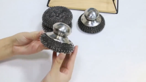 Stainless Steel Pot Brush with Handle Heavy Duty Dishwashing Wire Ball Metal Scrubber for Home Kitchen Cleaning Tool