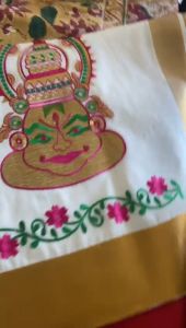 Mitr Kerala Cream Color saree Enbroidery design with Jerry border for this festival season [READY STOCK]