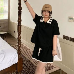 Plus Size Ladies Youthful-Looking Two-Piece Set Plus Size Womens Flab Hiding Covering Belly Thin Pear Shapes Casual Sports Wear Fashionable Suit