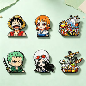 Bandai | 6pcs Cartoon Pirate Crew Enamel Lapel Pins Anime Figure Brooches Metal Badge Pins for Bag Clothing Accessory Fans Collection