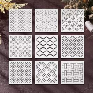 YOMDID 9pcs Sashiko Embroidery Pattern Quilting Template or Sewing Template DIY Embroidery Stencil 5-inch Reusable PET Stencil