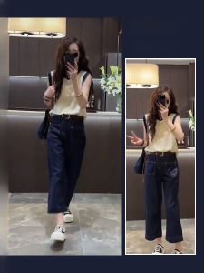 ทันสมัย พรางหุ่น แขนสั้น เดนิม กางเกง ชุด 2024 ใหม่ ฤดูร้อน เสื้อผ้าผู้หญิง ชุดคลุมสูญเสียเนื้อสองชิ้น