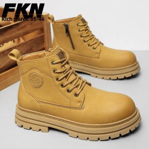 Giày Bốt Thời Trang Cao Cổ Nam Mùa Thu Đông Ấm Áp Kiểu Dáng Đi Xe Máy Khóa Kéo Bên Giày Ngoài Trời Chất Liệu Da Lộn Dây Buộc Size 46