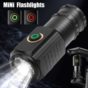 Mini Powerful LED Flashlight USB Rechargeable Waterproof Portable Camping Lamp with Power Indicator 4 Lighting Modes