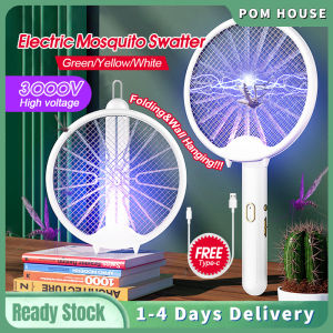 Electric Mosquito Racket Foldable Electric Mosquito Swatter with LED Standable Rechargeable Mosquito killer Portable 2 in 1 Electric Insect Racket Raket Kill Fly Bug Membunuh Nyamuk Elektrik 电蚊拍