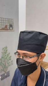 Nón phụ bếp ngắn chuyên nghiệp nam nữ màu trắng đen như hình - Freesize để lựa chọn | Ảnh thật hàng sẵn nhiều