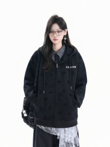 zuocisankon | American Subculture Black Hooded Sweater