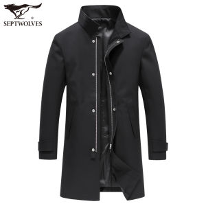 Septwolves Mens Casual Business Coat Autumn New Style Korean Version Stand Collar Mid-Length Windbreaker Fashionable Urban Wear
