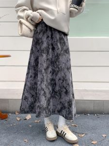 High Waist Midi Half Skirt Womens Tie Dye A-Line Skirt Slimming Chinese Style Winter New Arrival plus Size Elastic Waist