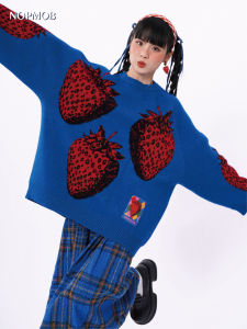 Nopmob Strawberry Berry Original Design Small Hair Knitwear Mid Length Long Length Thickened Jumper New Arrival