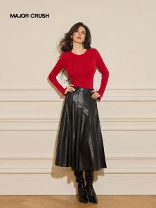 French Sunset Red Vintage High Waist Fitted Skirt Set