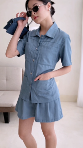 [Dourado] Gianne Denim Top  - Atasan Kemeja Denim Wanita Korea Kancing Casual Formal