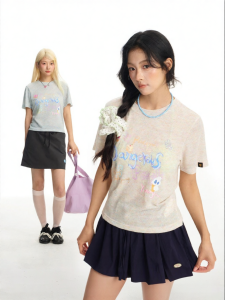 dangerouspeople | Puzzle Dessert Hand-drawn Print Short Sleeve Drop-Shoulder Fashion T-Shirt