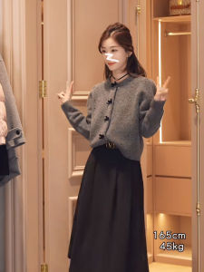 Dona Womens Clothing Same Gray Tea Sweater Womens 2024 Early Autumn Bows Soft Glutinous Knitwear Fashion Anti-Aging Top