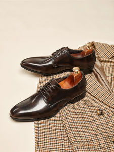 Business Formal Derby Shoes Leather Mens Office Wedding Youth Knot Tassel Oxfords Flat Low Heel Square Head PU Insole