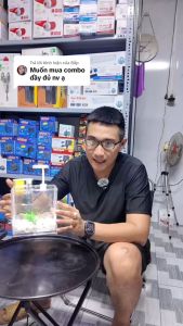 Combo Bể Cá Mini Mica Gồm (Bể Lọc Đèn Phụ Kiện Trang Trí) ( D15cm x R15cm x C12cm)