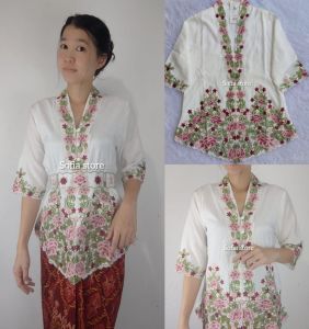 Atasan Kebaya Encim Bordir Remaja Dewasa Kartini Lengan 3/4 Anya Warna Putih