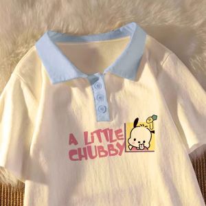 Áo Thun Polo Cotton Nguyên Chất Tay Ngắn Phong Cách Nhật Bản Cho Nữ Mùa Hè 2025 Thiết Kế Hoạt Hình Dễ Thương Áo Thun Thường Ngày