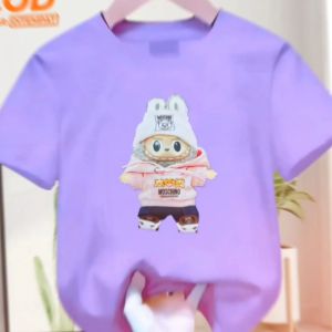 Kaos Atasan Anak Laki-Laki dan Perempuan Usia 1-12 Tahun Bergambar Labubu Moschino Lengan Pendek