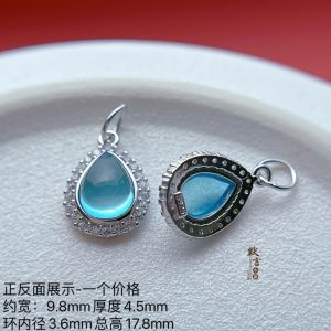 S925 Sterling Silver Accessories Inlaid Aquamarine Beanie Spacer Beads Water Drop Pendant Small Drip DIY Bracelet Braid Rope